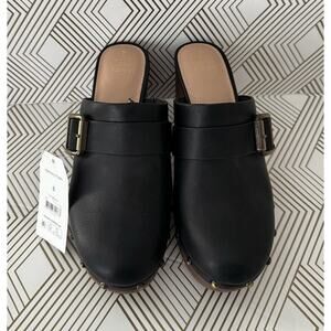 Time and Tru Womens Faux Leather Heeled Clogs Black Size 6 NWT